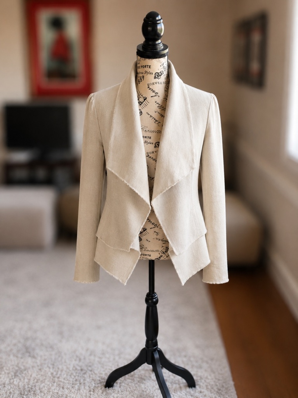 INC International Concepts Cream Draped Open-Front Blazer